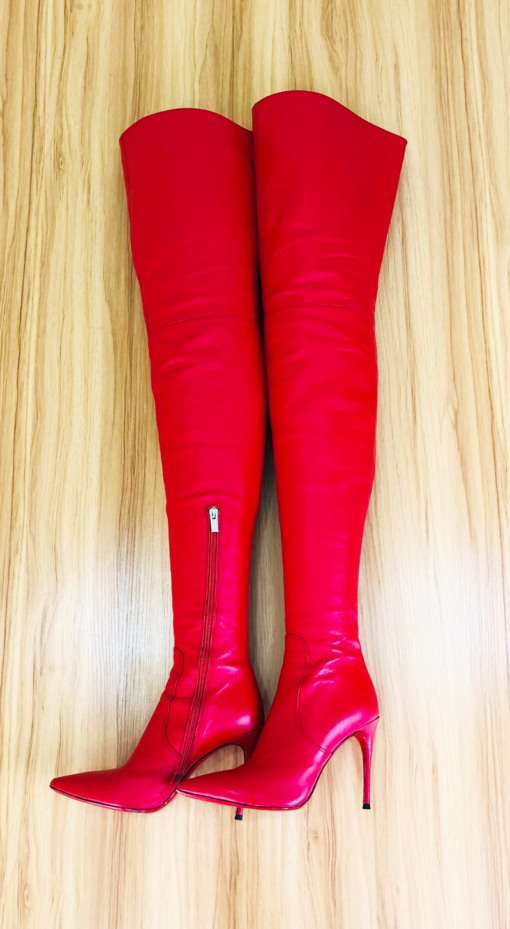 80% new in stock OBL-T-2202 39 size red normal sheepskin 10cm high heel small pointed thigh boots - Image 6