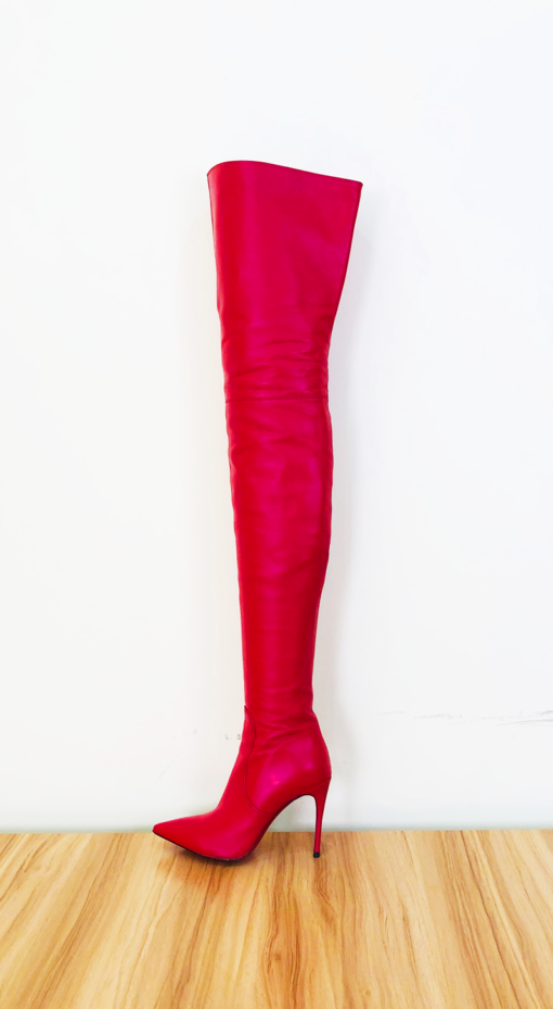 80% new in stock OBL-T-2202 39 size red normal sheepskin 10cm high heel small pointed thigh boots
