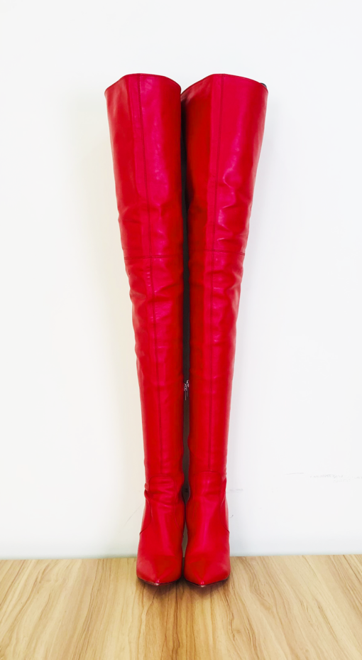 80% new in stock OBL-T-2202 39 size red normal sheepskin 10cm high heel small pointed thigh boots - Image 4