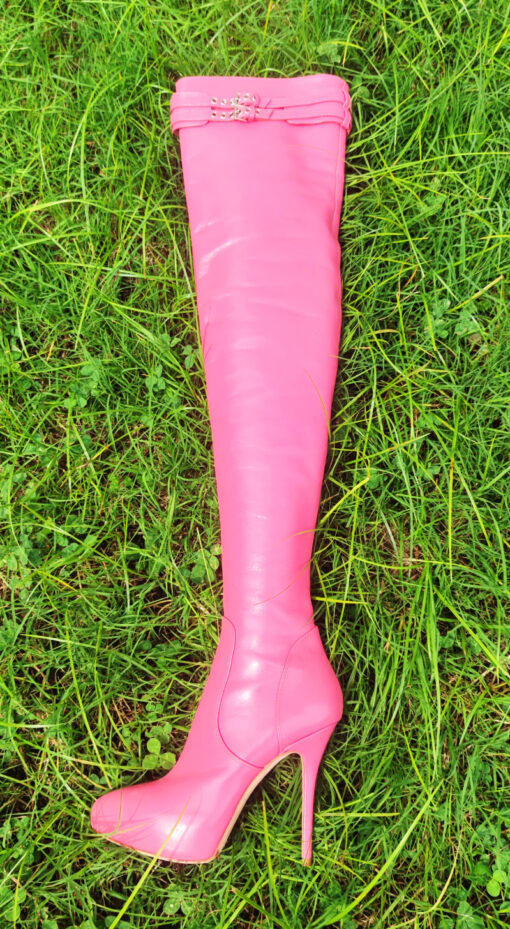 OBL-TB-23914 (Used) Pink Small Round Toe 12CM Heel Thigh Boots - Image 2