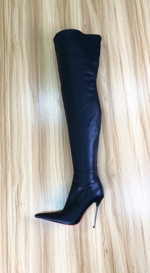 99New In stock OBL-T-23414 Size 38 Black Mixed Sheepskin 12cm Metal Thigh Boots - Image 3
