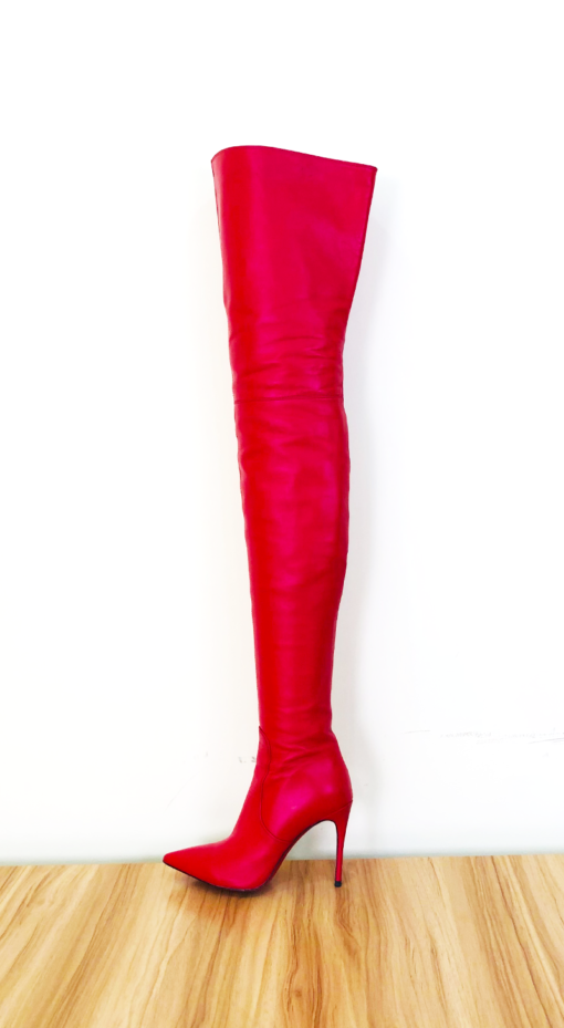 80% new in stock OBL-T-2202 39 size red normal sheepskin 10cm high heel small pointed thigh boots - Image 2