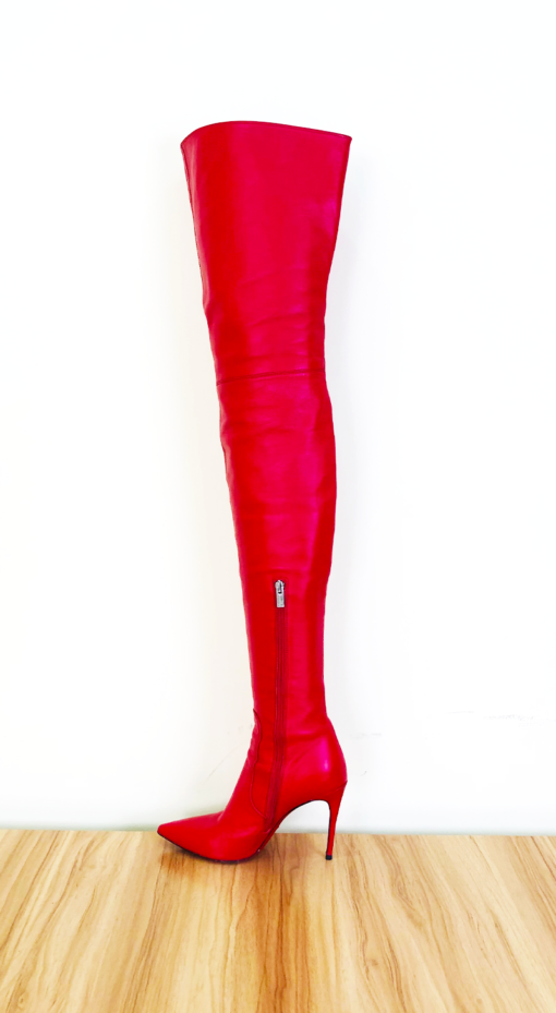 80% new in stock OBL-T-2202 39 size red normal sheepskin 10cm high heel small pointed thigh boots - Image 3