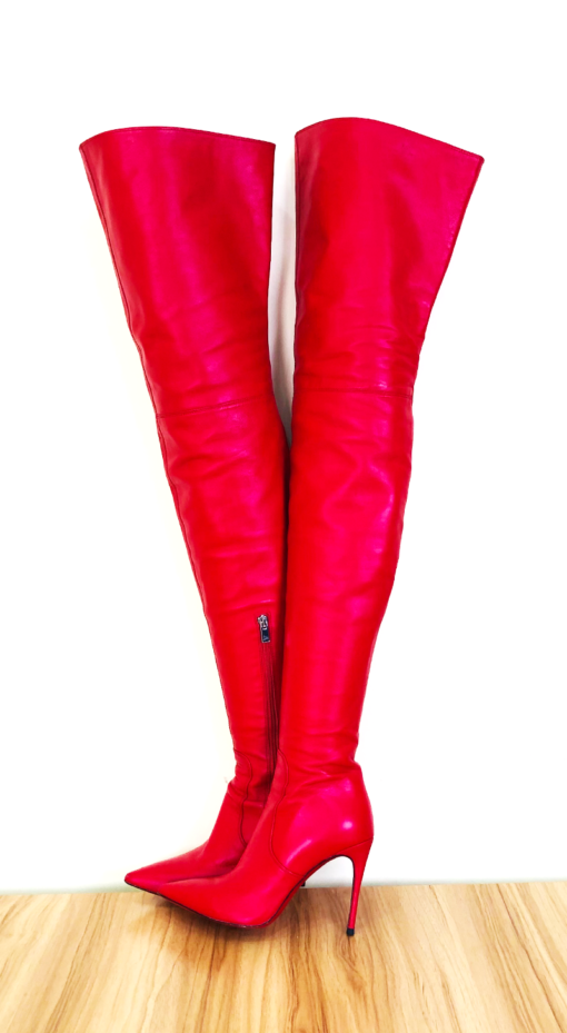 80% new in stock OBL-T-2202 39 size red normal sheepskin 10cm high heel small pointed thigh boots - Image 5