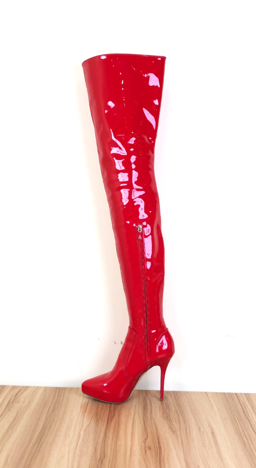 New in stock OBL-T-2419 Size 38 Red Mirror Patent Leather 12cm High Heel Small Pointed Toe Thigh Boots - Image 3
