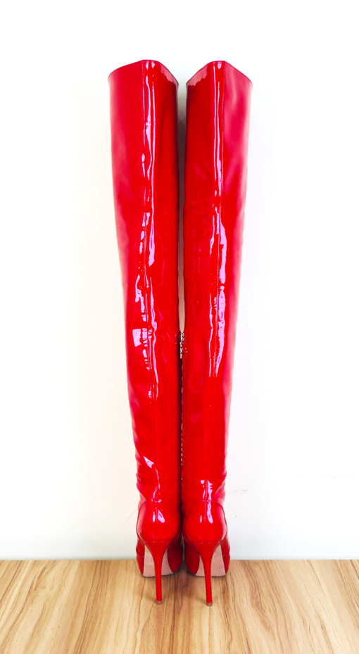 New in stock OBL-T-2419 Size 38 Red Mirror Patent Leather 12cm High Heel Small Pointed Toe Thigh Boots - Image 5