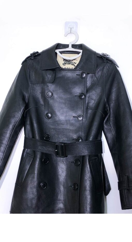 90% new in stock OBL-CL-2411 Size M Black High Quality Soft Sheepskin Long Leather Jacket - Image 5