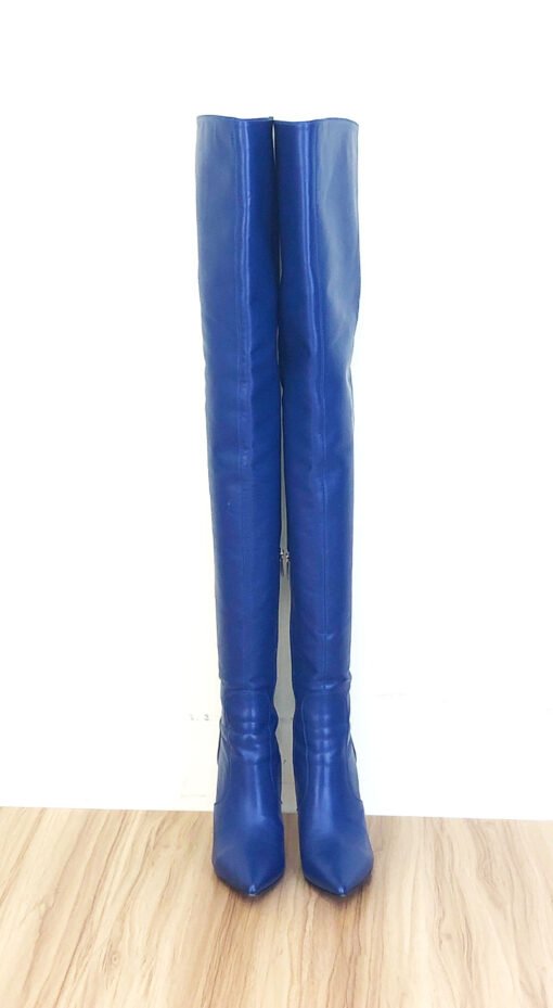 90% new in stock OBL-T-2204 size 38 blue high quality comfortable cowhide 10cm small pointed toe thigh boots - Image 6