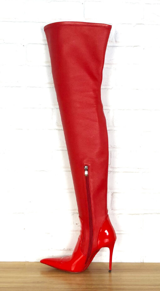 80% New In Stock OBL-O-2478 Size 38 Red Stretch Sheepskin 11cm High Heel Long Pointed Knee Boots - Image 4