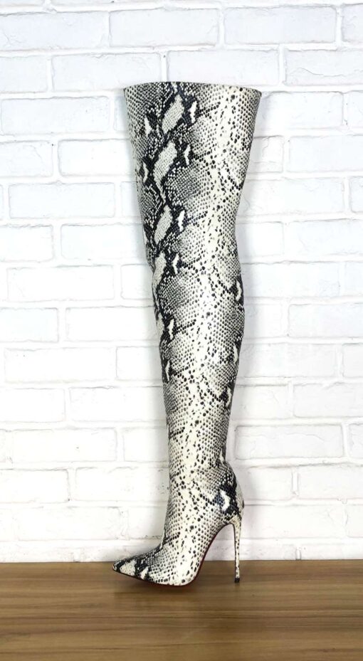 80% new in stock OBL-O-2321 Size 38 Cowhide Embossed Python 12cm High Heel Pointed Toe Knee High Boots - Image 4