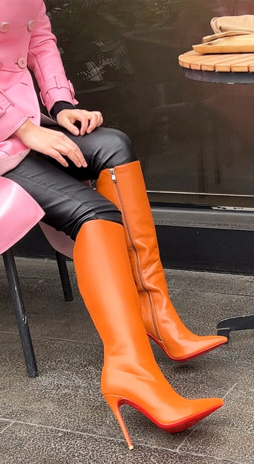 90% New In Stock OBL-K-2316 Size 39 Brown High Quality Head Cowhide 12cm Small Pointed Toe Knee Boots - Image 3