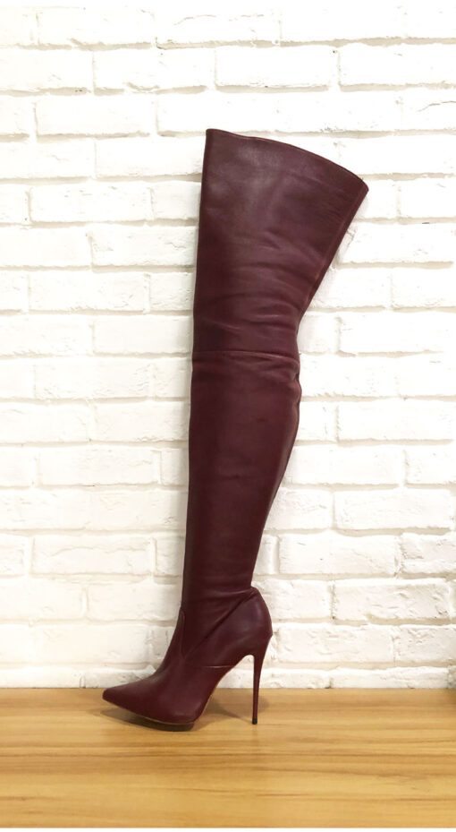 90% New In Stock Internet Brand Size 40 Burgundy Soft Flesh Sheepskin 12cm Small Pointed Toe Thigh Boots