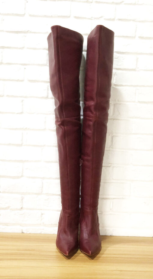 90% New In Stock Internet Brand Size 40 Burgundy Soft Flesh Sheepskin 12cm Small Pointed Toe Thigh Boots - Image 3