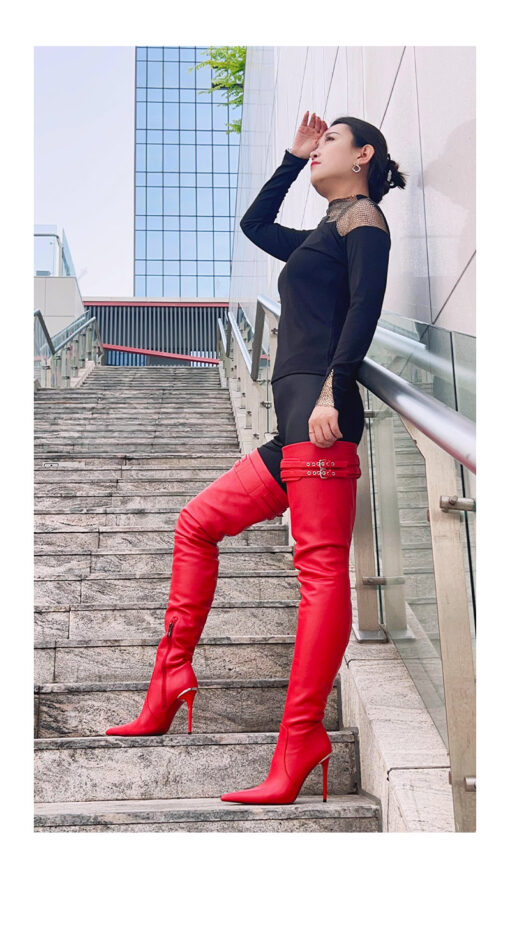 90% New In Stock OBL-TB-2440 Size 40 Red New Fender Goatskin 11cm Long Pointed Toe Thigh Boots
