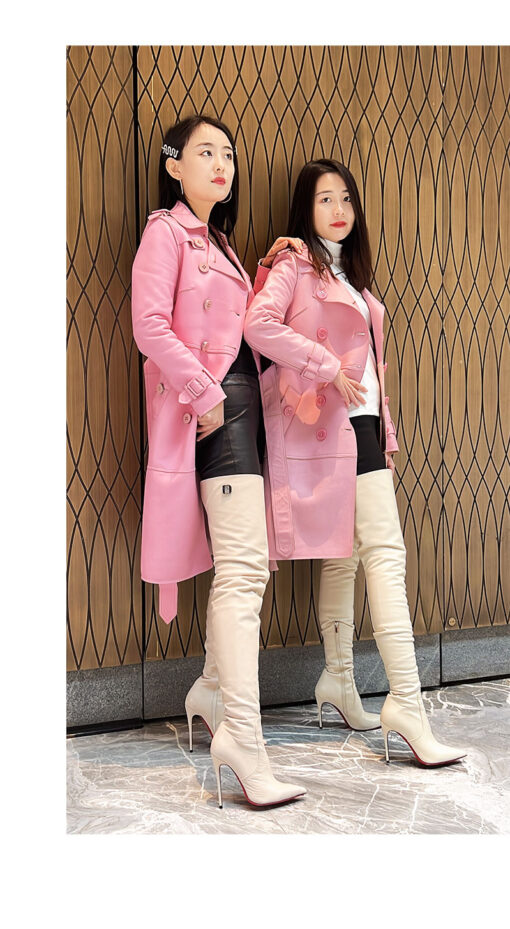 80% New In Stock OBL-T-2556 Size 39 White High Quality Mixed Sheepskin 12cm Small Pointed Toe Thigh Boots