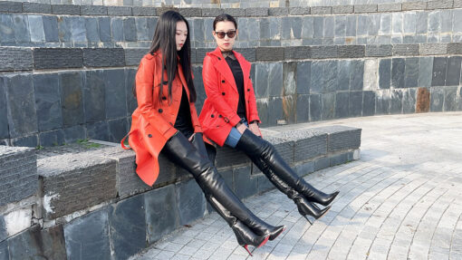 90% new in stock OBL-T-2430 size 39 high quality mixed breed sheepskin 8.5cm small pointed toe metal tip thigh boots - Image 3