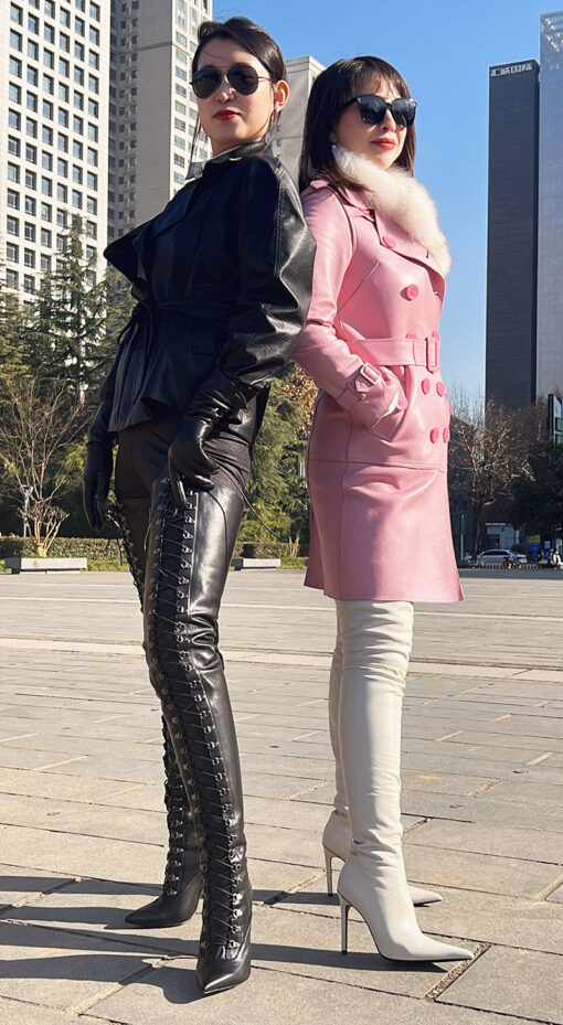 90% new in stock OBL-T-2433 size 39 white high quality mixed breed sheepskin 11cm long pointed thigh boots - Image 3