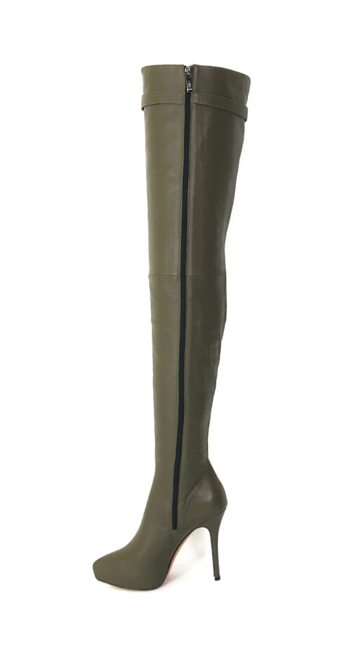 90% New In Stock OBL-TB-2570 Size 38 Dark Green Mixed Sheepskin 12cm Small Pointed Toe Thigh Boots - Image 2